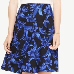 Ann Taylor Women’s Blue Tropical Garden Flounce Skirt Linen Blend Size 12 NWT